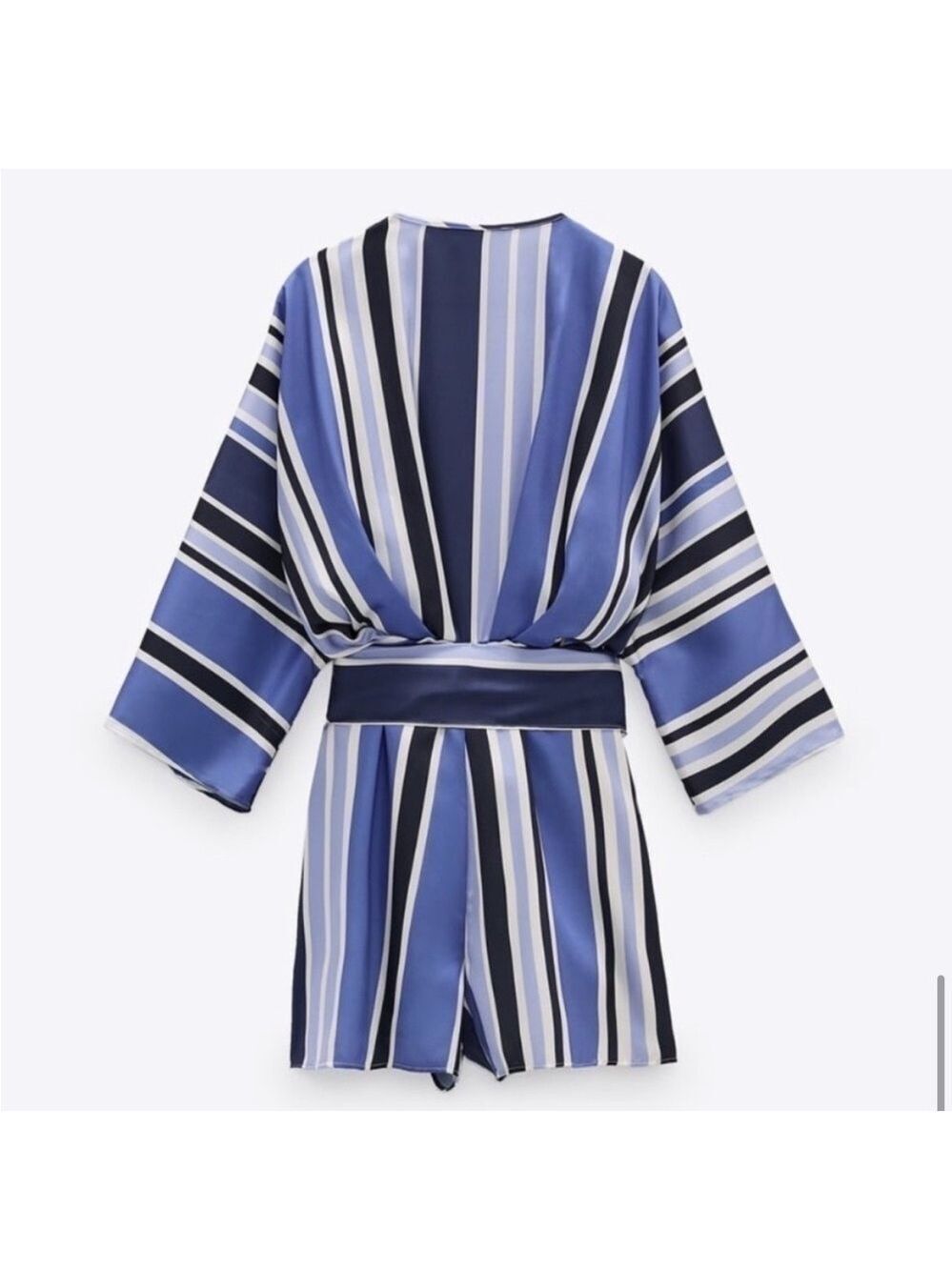 Zara Satin Striped Skort Romper Blue White Wrap V Neck NWT Size Small - Picture 3 of 16